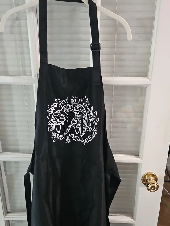 NWT Black Apron with White Sloth Graphic - 