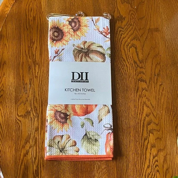 Sunflower & Pumpkin Kitchen Towel - Orange Accent