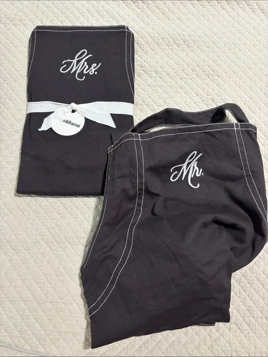 Crate&Barrel Black Apron with White Tie and Red Accent