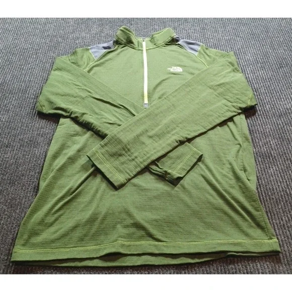 North Face Pullover Mens Large Long Sleeve 1/4 Zip Casual‎ Lightweight Green