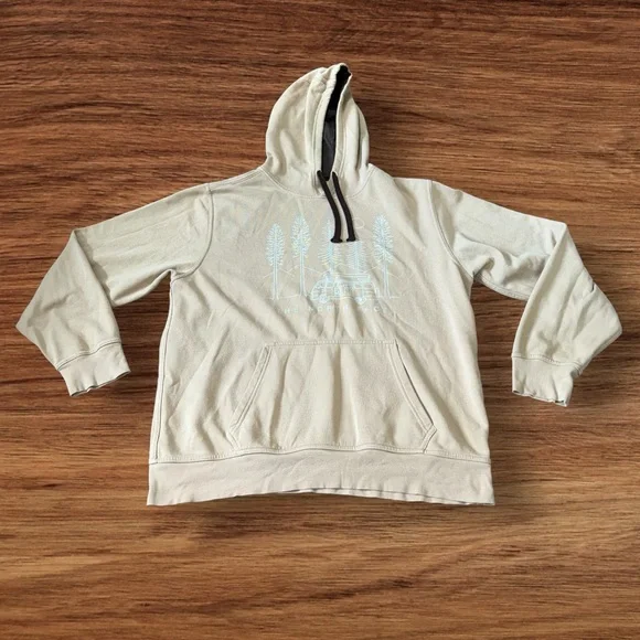 The North Face Mens Hoodie Brown beige Size Large‎ sweatshirt Camper Wood Design