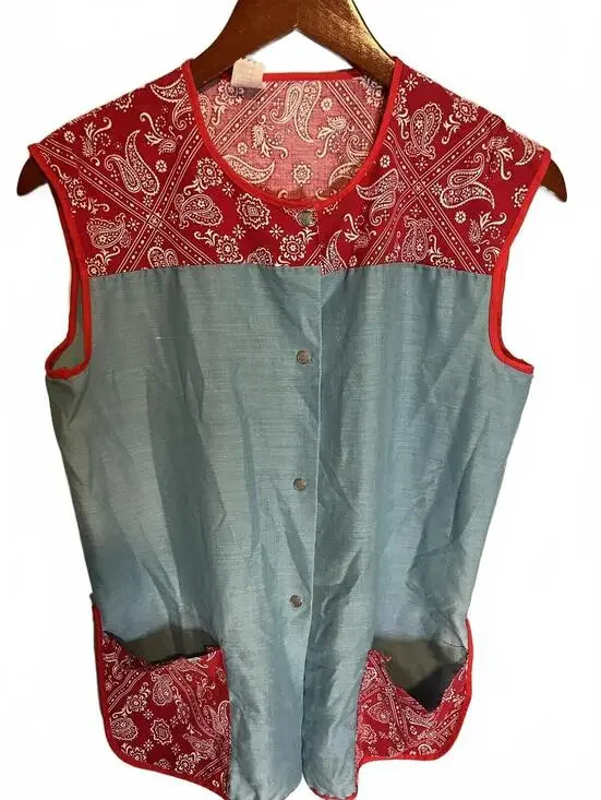 Vintage Blue Red Size M Cobbler Apron denim-like bandana granny retro 60s
