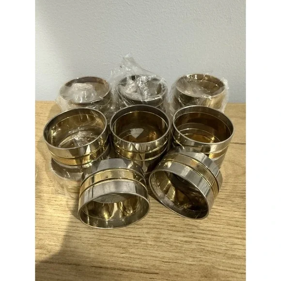 Set Of 14 Napkin Ring Holders Modern Metal Brass And‎ Gold Toned
