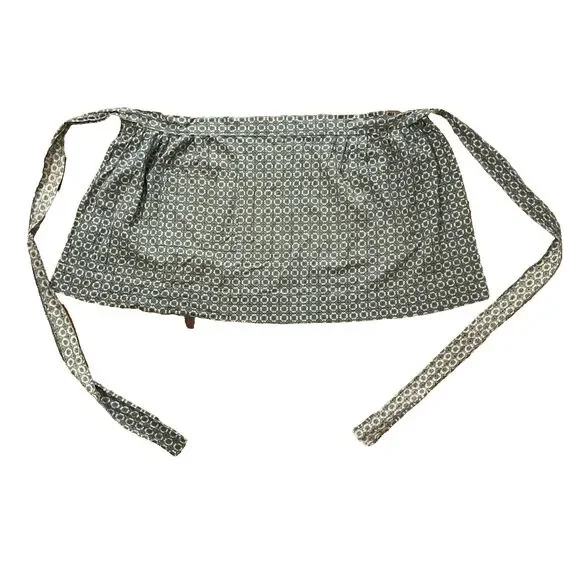 Vintage 1970s Green Geometric Floral Kitchen Apron One Size Pocket Handmade