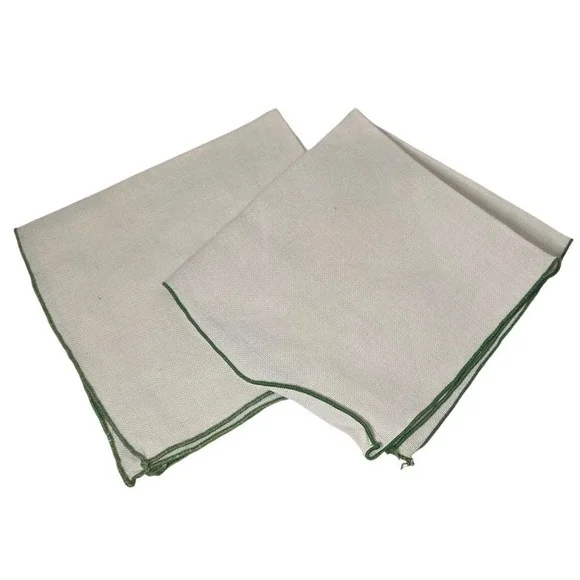 Vintage Linen Napkins Set‎ of 2 Green Trimmed Hand Sewn Square Napkins