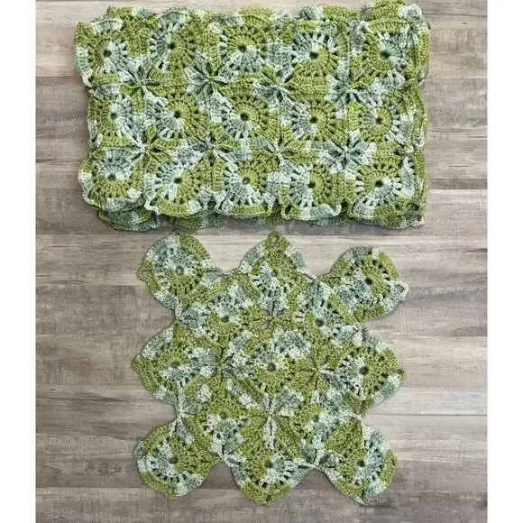 Lot 6 Green Crochet Placemats Rectangle 16.5