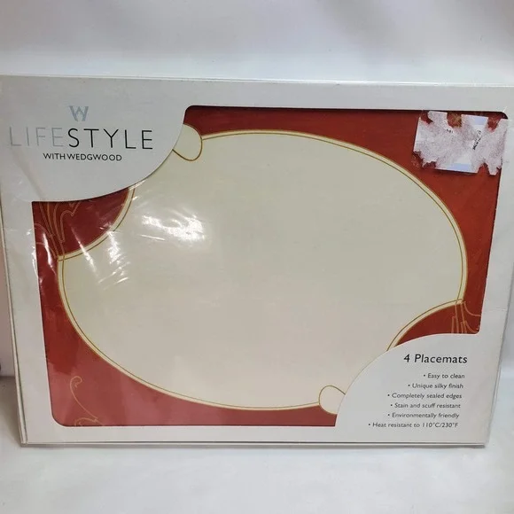 New‎ Wedgwood Lifestyle Made in England Placemats Orange Cream Set 4