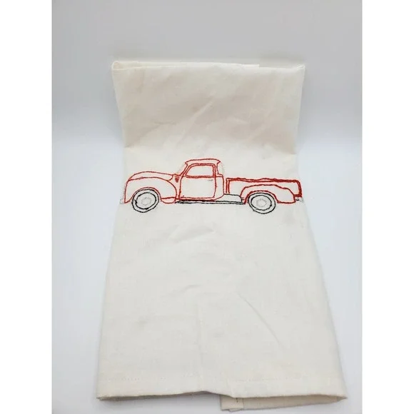 Linen Towel w/ Vintage Red Truck embroidery