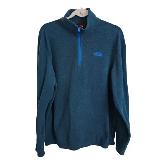 The North Face Sweater Mens Large Blue 1/4 Zip Fleece Mock Neck Outdoor Hiking
