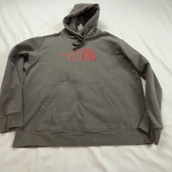 The North Face‎ Mens Hoodie Sweatshirt Grey With Red Letters XL Kangaroo Pocket