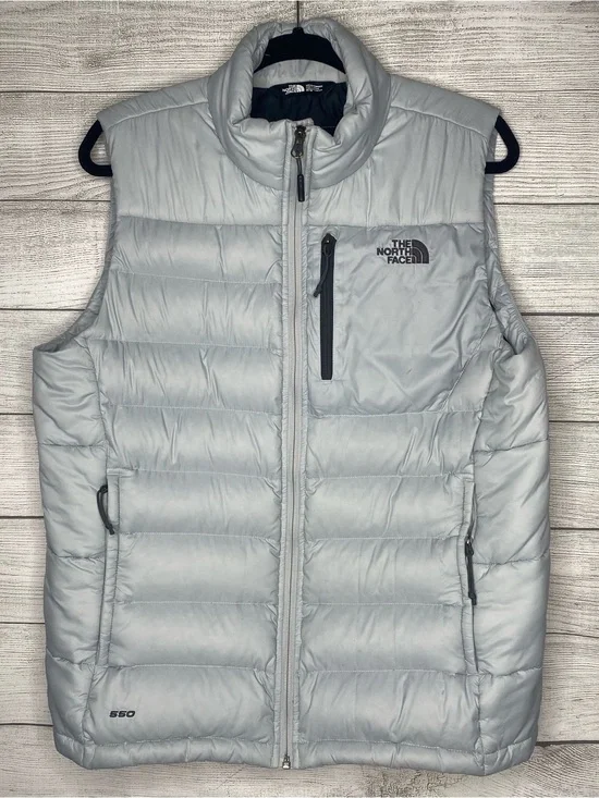 The North Face Light Gray Puffer Jacket with Black Zip Trim