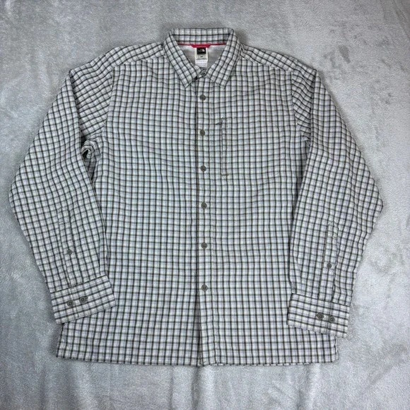 The‎ North Face Shirts Mens M Plaid Long Sleeve Hiking Button Down Brown White