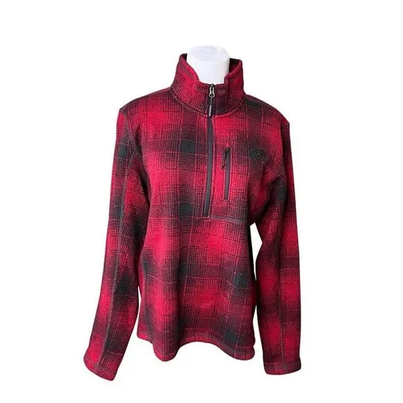 The North Face Novelty Gordon Lyons Fleece‎ Quarter Zip Red Plaid Pullover SMALL