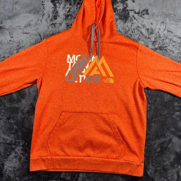 The North Face Mountain Athletics Hoodie Sweatshirt Orange Gray Size L