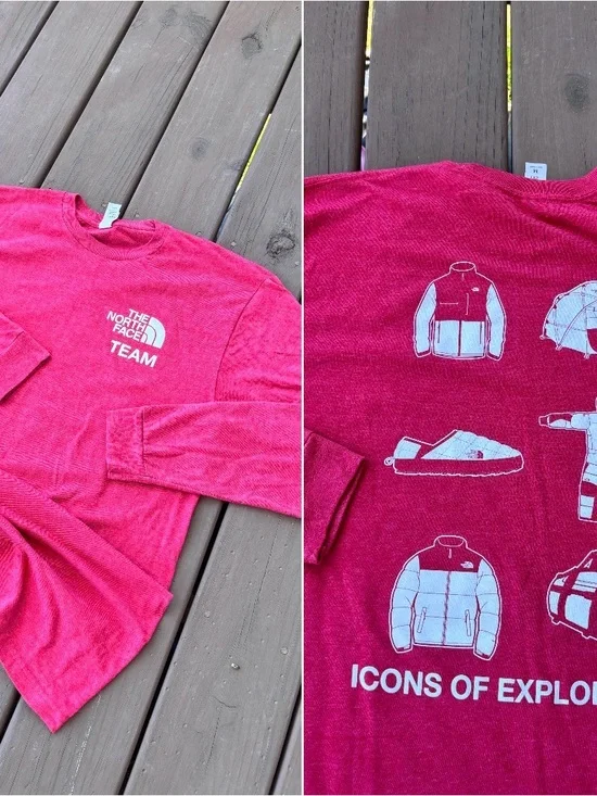 North Face Team Long Sleeve Tee Sz M Red Icons Exploration