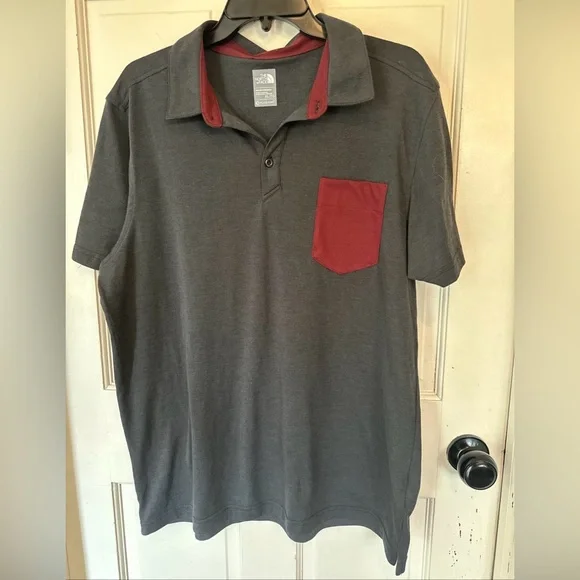 The North Face Men’s XL Gray Burgundy‎ Pocket Performance Polo Shirt FlashDry