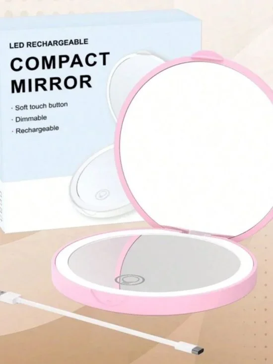 LED Compact Makeup Mirror 1X 2X Magnifying Rechargeable Lighted Pocket