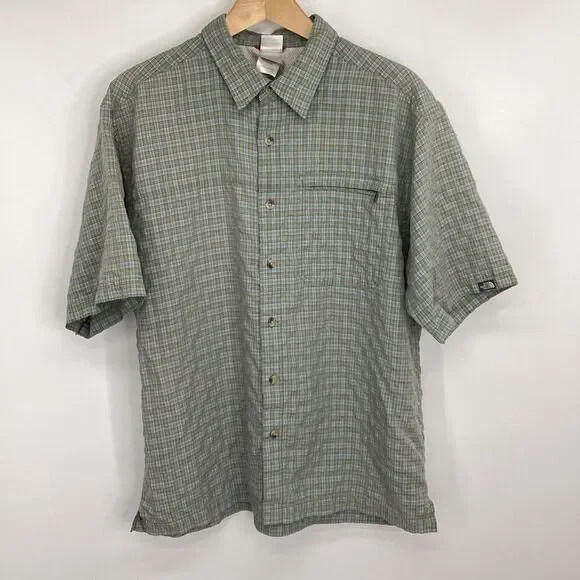 Men's The North Face Short Sleeved‎ Button Front Shirt tan Large