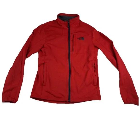 North Face Mens Red Softshell Full Zip Jacket Small Pockets Casual comfort