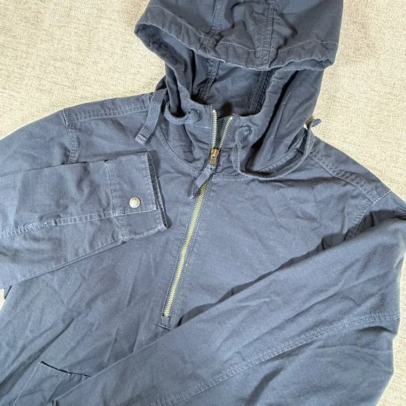 The North Face Anorak Mens Med Navy Blue 1/4 Zip Stretch Hooded L/S Jacket