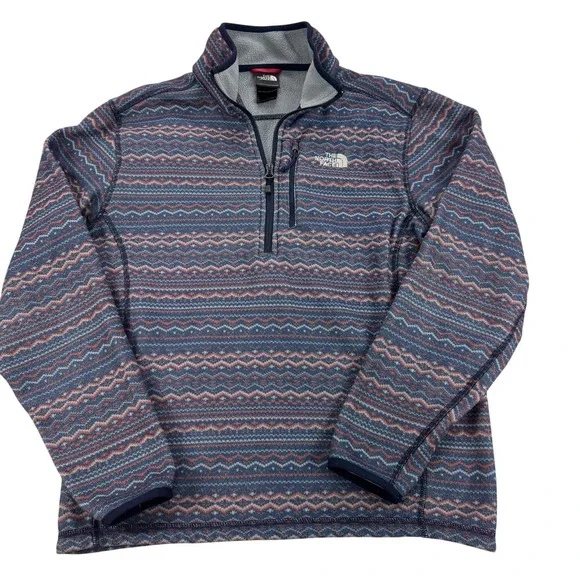 The North Face Sweater Mens Small Blue 1/4 Zip Fleece Fair Isle Thermal Outdoor