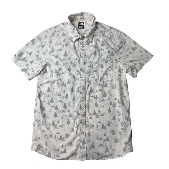 The North Face Shirt Mens M Tan Bigfoot Tree Print Short Sleeve Button Down