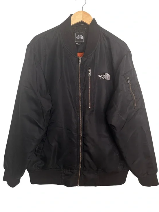 The North Face Black MA-1 Flight Bomber Jacket SZ L Quilted Liner Full Zip EUC