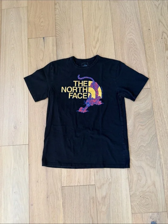 The North Face Black Tee with Yellow & Purple Graphic