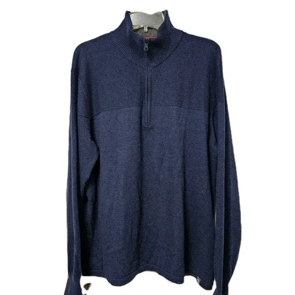 The North Face Sweater Mens XL Blue Quarter Zip Pullover Knit Mock Neck Logo