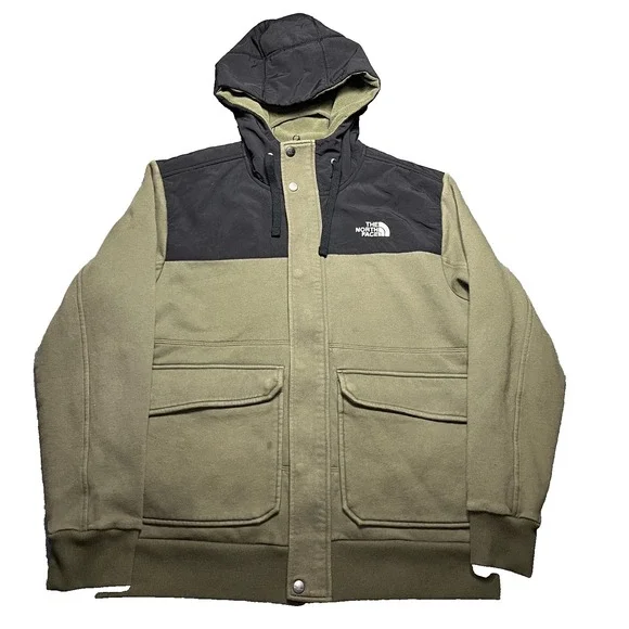 The North Face Rivington Jacket Men's Large Green Hooded Fleece Full Zip Snaps