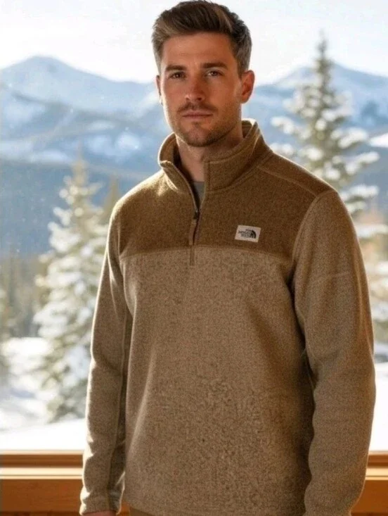 The North Face Gordon Lyons Men's Brown Two-Toned Quarter-Zip Fleece Size Medium