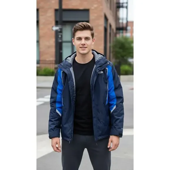 The North Face‎ Mens Hooded Parka Jacket Blue Black Reflective Size Small