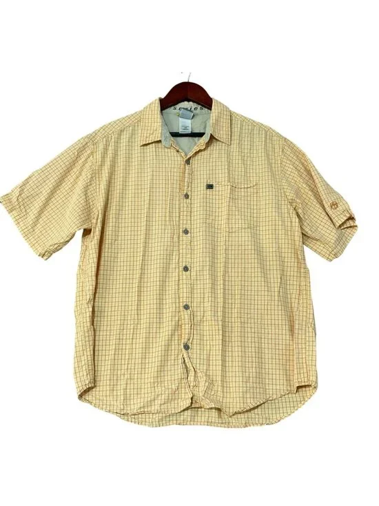 The North Face A5 Series Men's L Short Sleeve Button-Up Shirt Yellow Plaid C0987