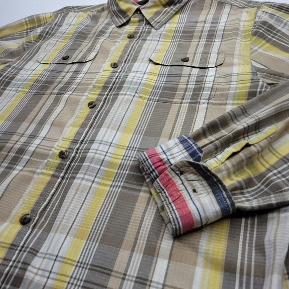 The North Face Ripstop Shirt 100% Cotton Plaid Men Large‎ Pockets Gorpcore