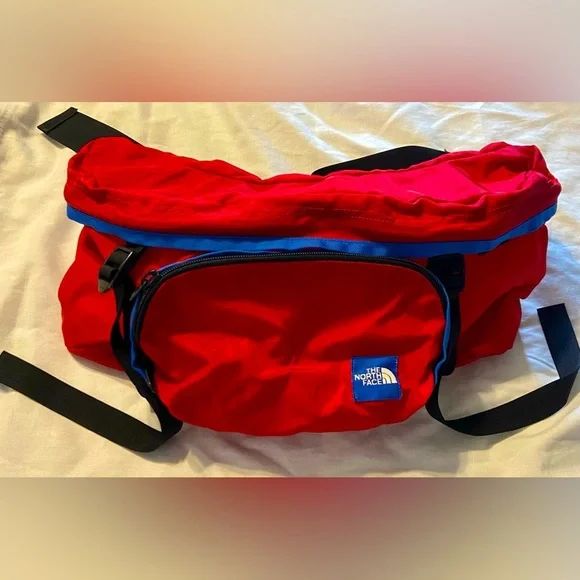 Vtg North Face Sport Hiker Multi-Pocket Lumbar Waist Fanny Pack Day Bag Red/blue