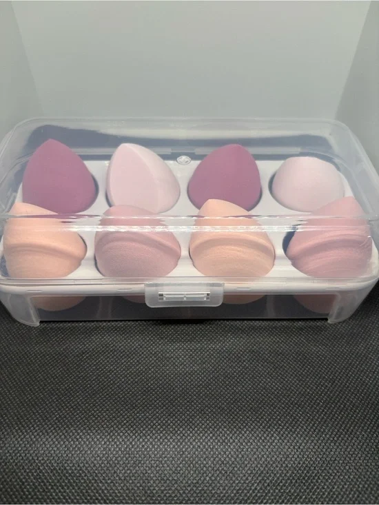 Set of 8 Pink and Peach Makeup Blenders with Storage Case
