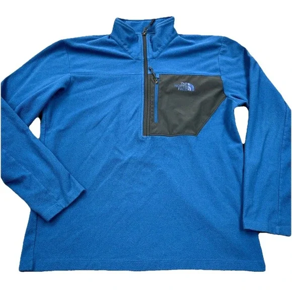 North‎ Face Sweate Men Large Blue Pullover Half  Zip Fleece Jacket Layer Hiking