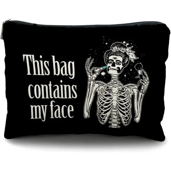 Goth Makeup Bag Waterproof Linen Small Cosmetic Pouch Women Halloween Gift