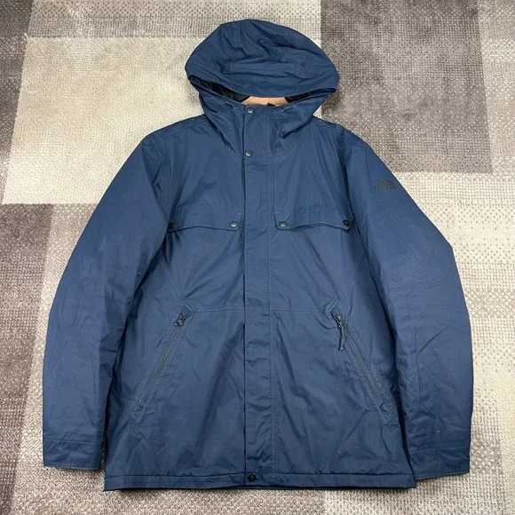 The North Face Mens Navy Blue Hooded Insulated Parka Jacket Large Dryvent