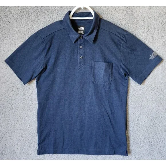 The North Face Blue Pocket‎ Short Sleeve Logo Polo Shirt Men's Size Small