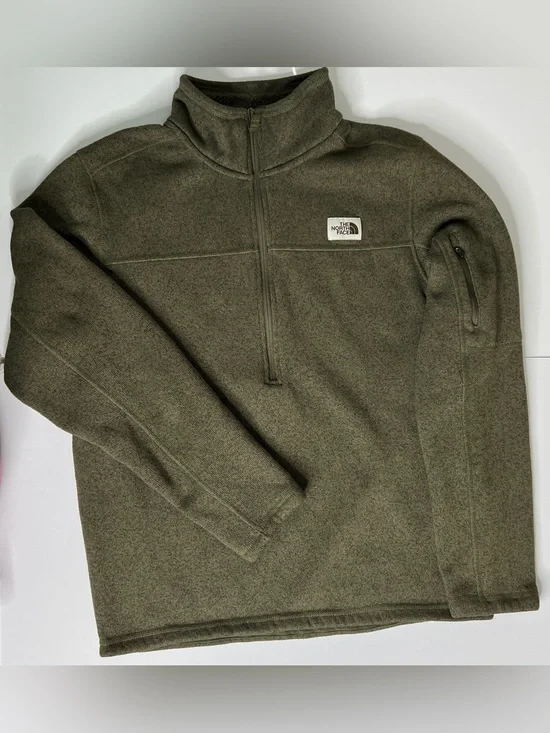 The North Face 1/4 Zip Fleece Pullover Medium Olive Green Mockneck Outdoor Layer
