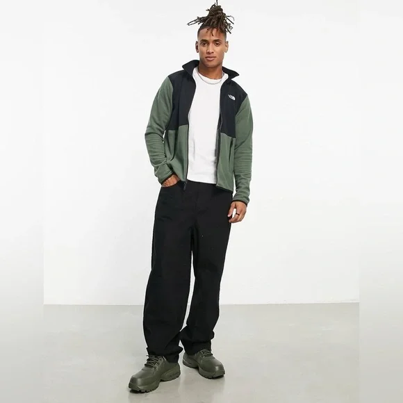 The North Face TKA Glacier zip up fleece in olive and black
