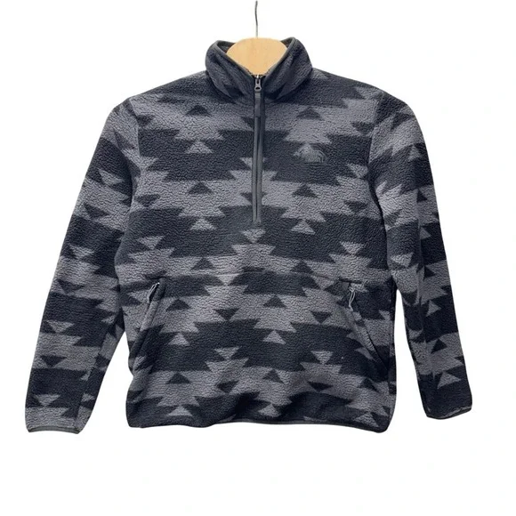 The North Face Mens XL Aztec Geometric Fleece Quarter Zip Pullover Grey Black