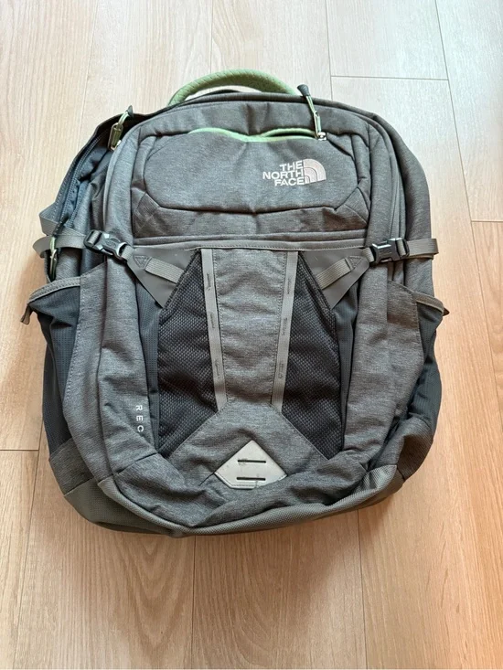 The North Face Gray Backpack with Green Accent