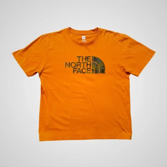 The North Face‎ T-Shirt Mens Large Orange Excellent Bigfoot Camo Graphic Tee