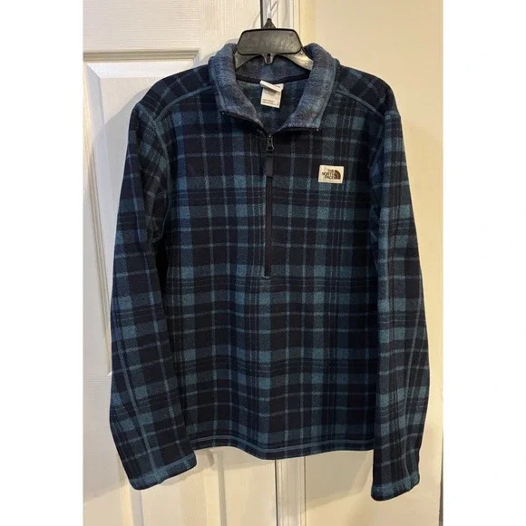 The North Face Gordon Lyons 1/4 Zip Pullover Men's Sz M‎ Blue Black Plaid