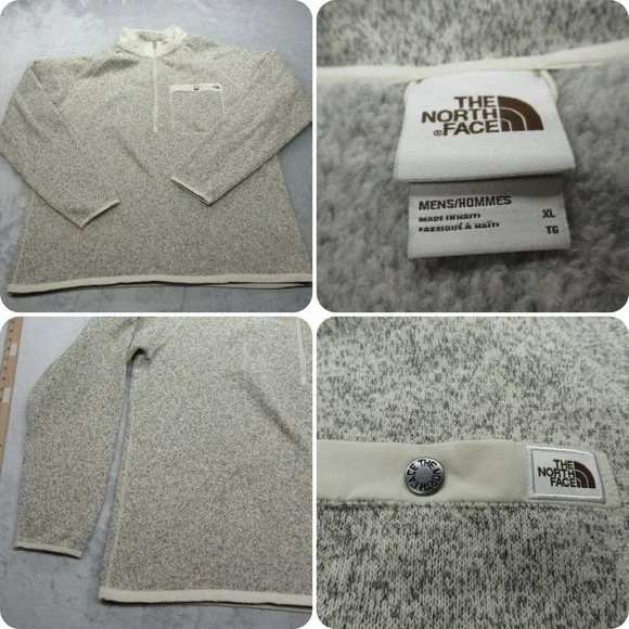 The North Face Jacket Men XL Cream Gray Soft Pullover Sweater 1/4Zip Long Sleeve