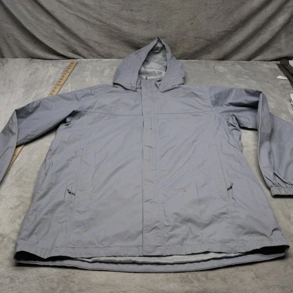 North Face Jacket Mens XL Grey Ripstop Light Pack Hooded Waterproof Rain Wind