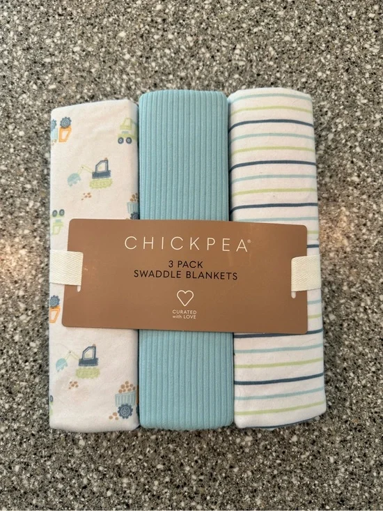 chick pea Blue and White 3-Pack Baby Swaddle Blankets