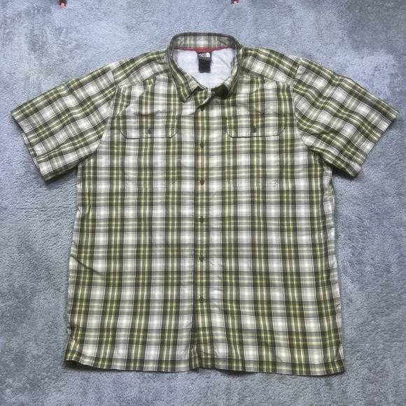 The North Face Pine Knot Shirt Mens XL Plaid Outdoor Hiking Pockets Short Sleeve